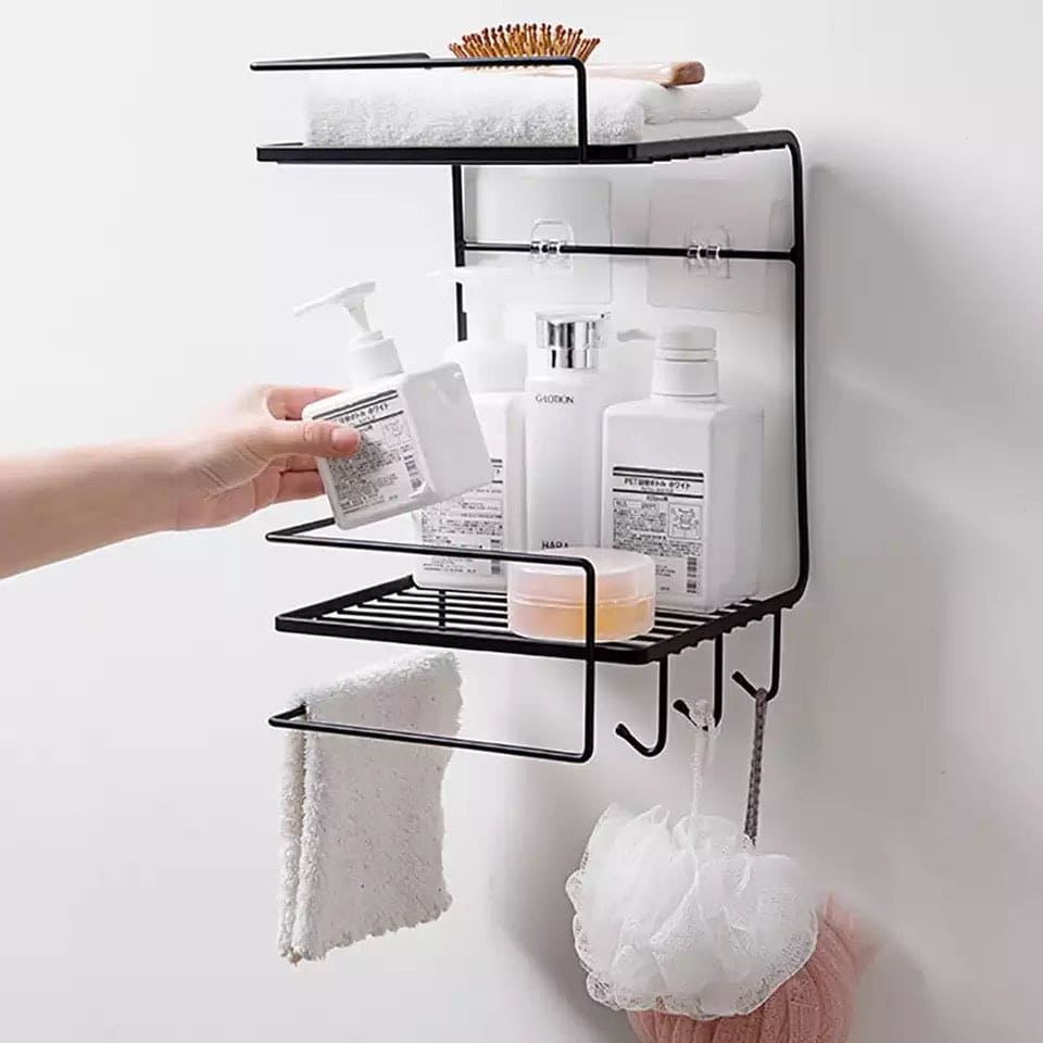 Double Layer Iron Wall Mounted Shelf For Kitchen Bathroom, Shower Shampoo Cosmetic Organizer Rack, Toilet Storage Shelves Double Layer Iron Wall Mounted Shelf For Kitchen Bathroom, Shower Shampoo Cosmetic Organizer Rack, Toilet Storage Shelves